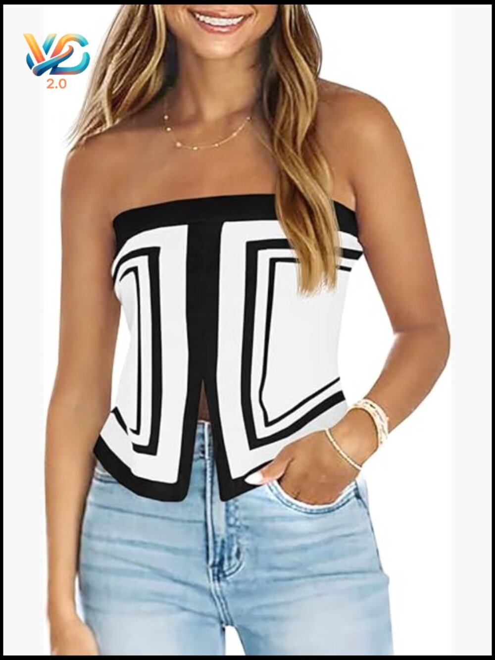 Strapless Crop Tube Top Asymmetrical Color Block Knit Summer Trendy Y2K